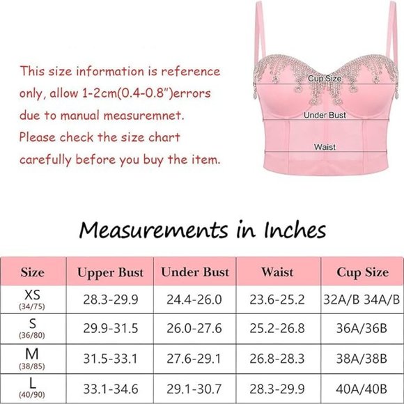 NWT Sparkling Bling Swarovski Crystal Rhinestone Pink Bustier Bra Top + … - Picture 6 of 9